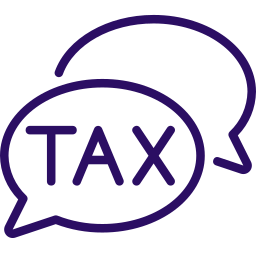 Purple speech bubbles reading TAX