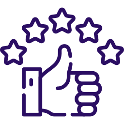 Purple neon thumbs up with five star rating